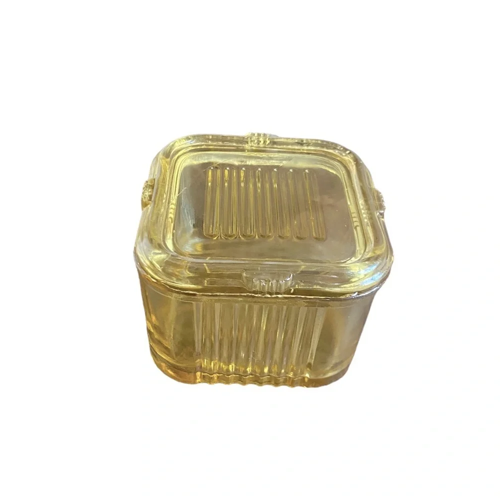 Vintage Federal Depression Glass Refrigerator Box Yellow